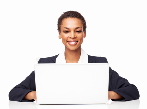 African American Businesswoman Working On Laptop - Isolated