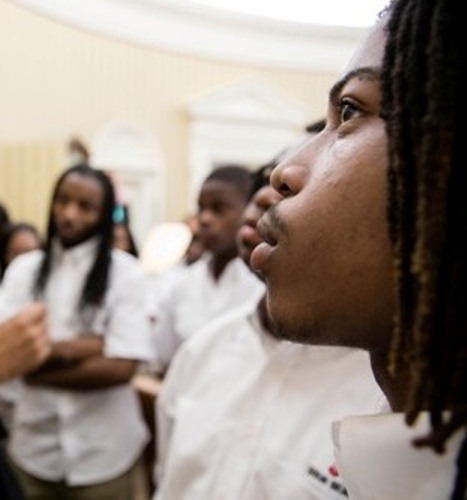 Students and counselors from William R. Harper High School in Chicago, Ill., listen as President Barack Obama talks with them about the copy of the Emancipation Proclamation hanging in the Oval Office, June 5, 2013. The copy of the Emancipation Proclamation, which is on loan from the Smithsonian Museum of American History, was hung on the wall of the Oval Office in 2010. The original Proclamation was signed by Abraham Lincoln on Jan. 1, 1863, in what is now known as the Lincoln Bedroom in the Residence of the White House. (Official White House Photo by Pete Souza) This official White House photograph is being made available only for publication by news organizations and/or for personal use printing by the subject(s) of the photograph. The photograph may not be manipulated in any way and may not be used in commercial or political materials, advertisements, emails, products, promotions that in any way suggests approval or endorsement of the President, the First Family, or the White House.