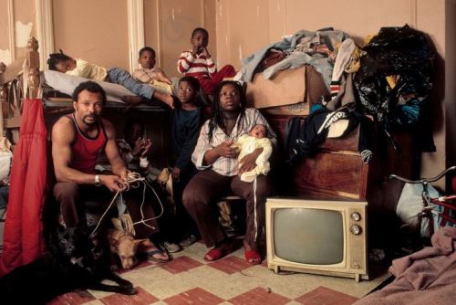 USA. New York City. 1983. An African-American family in their apartment in the Bedford Stuyuvesant section of Brooklyn.