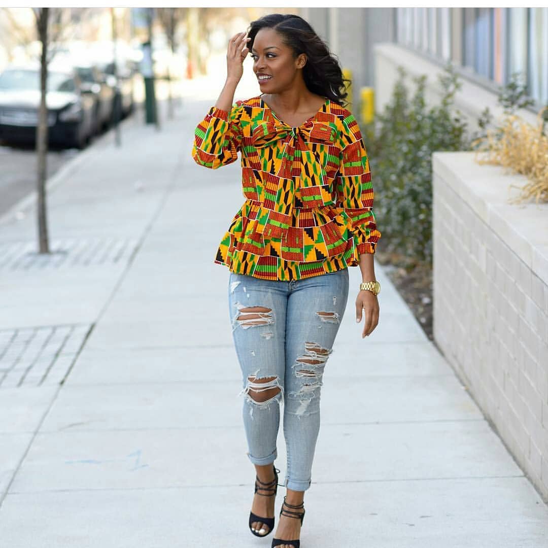 ankara blouse on jeans